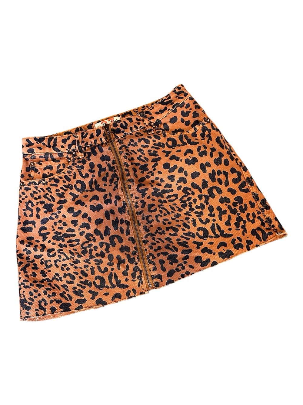 Free People Leopard Zip-Front Mini Skirt - Orange/Black